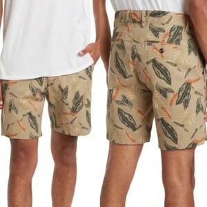 NEW Nordstrom‎ Slate Stone Khaki Rose Leaf Print Shorts Tropical Size 30 Chino